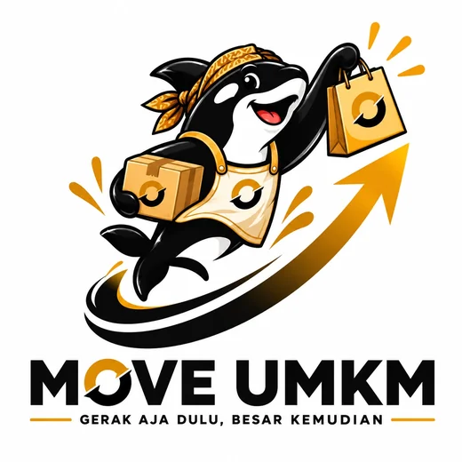 Maskot orca membawa paket dan tas belanja